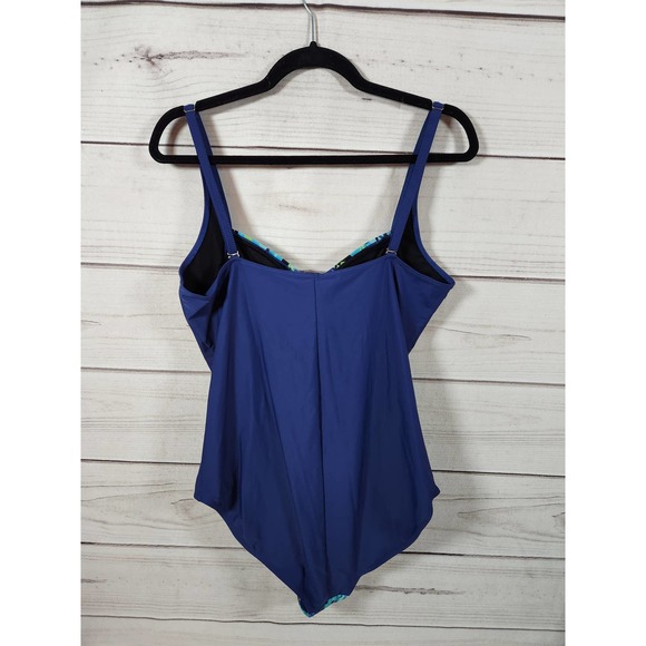 Sunshine‎ Zone Women's Blue Printed Sleeveless One Piece Swim Suit Size 1X - Picture 2 of 5